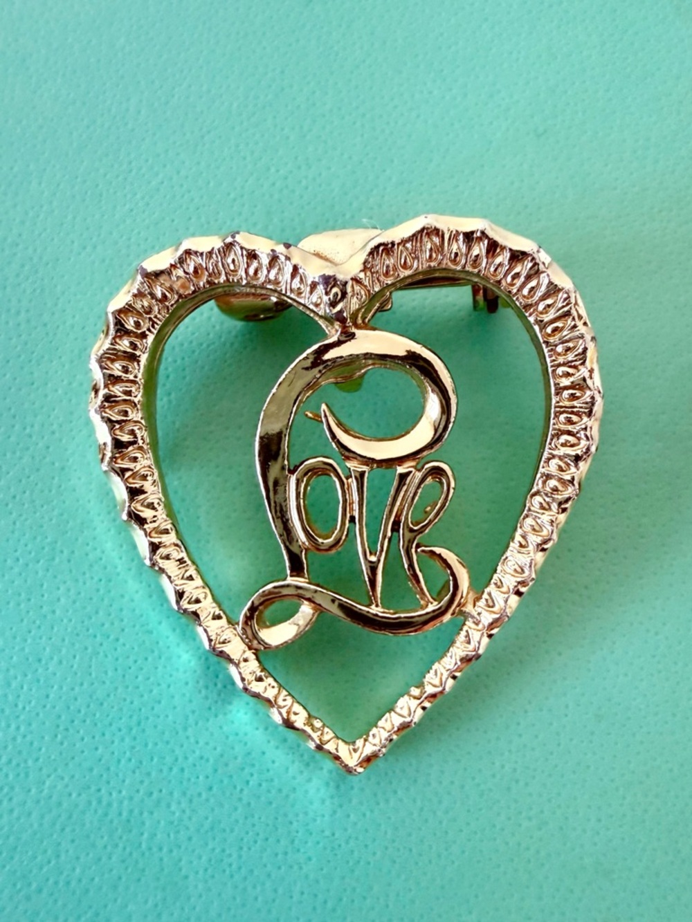 Vintage 1960s Gerry’s Signed Gold-Tone Heart "LOVE" Pendant Brooch 2-in-1